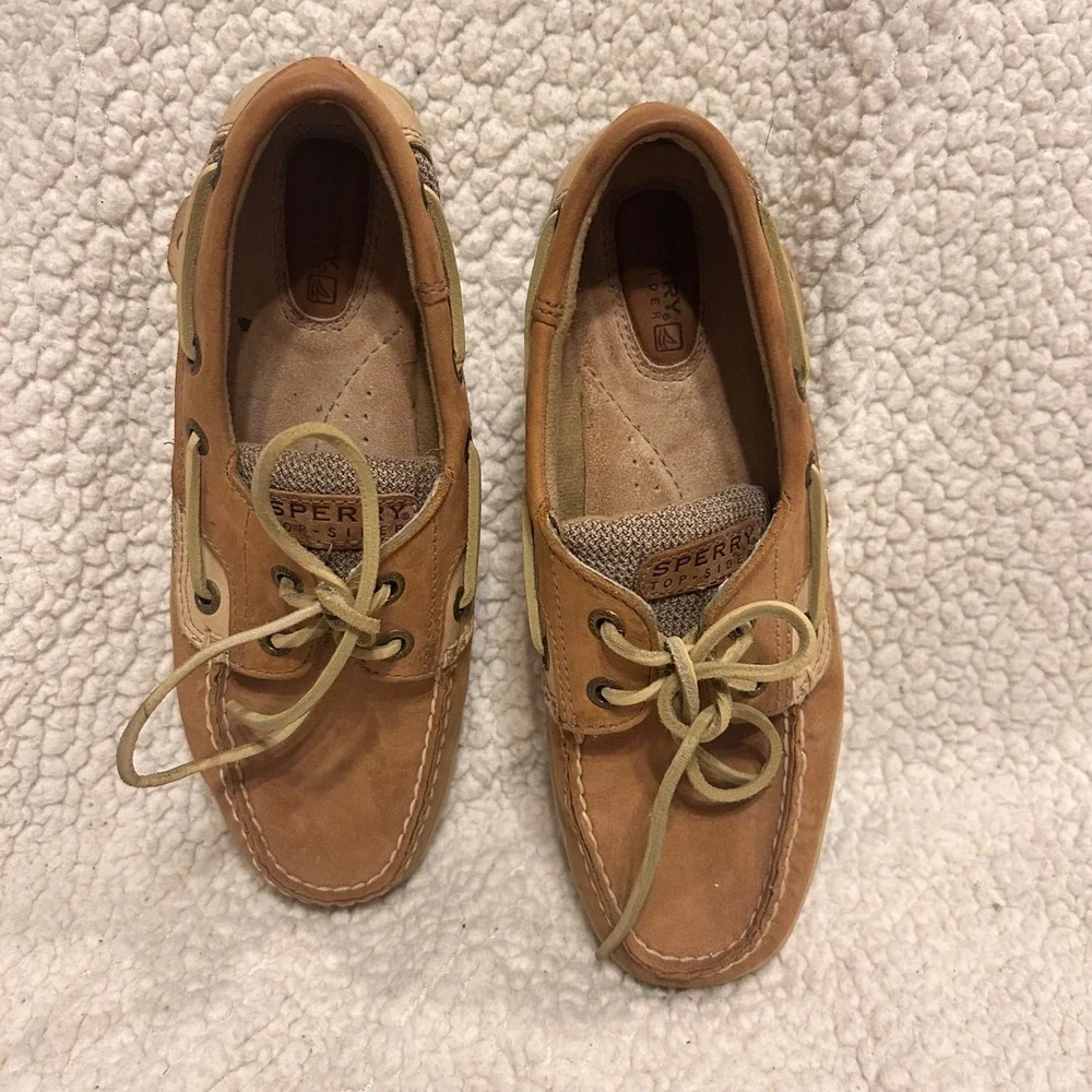 Sperry Top-Sider Mens Tan Beige Leather 6.5M Boat Shoes Loafers Classic Nautical